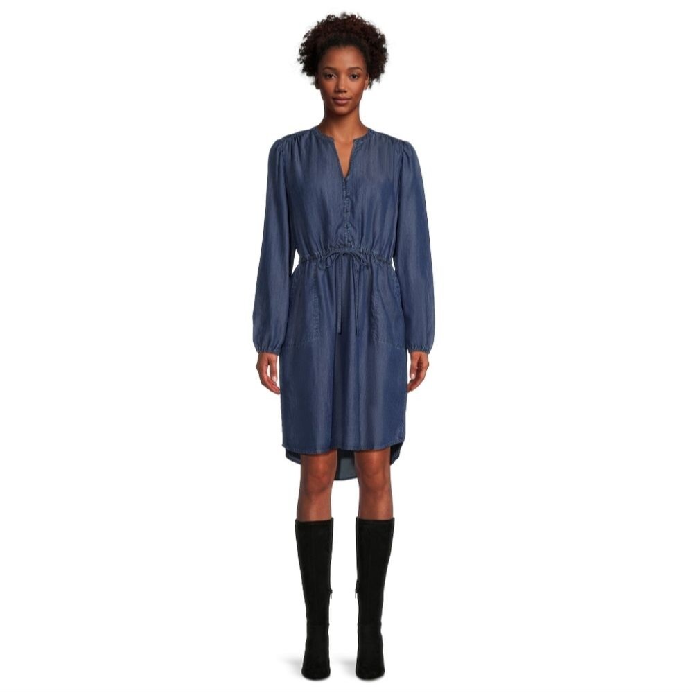 Time and Tru Women's Drawstring Flannel Dress with Long Sleeves Size XL